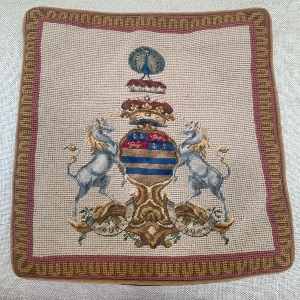 Wool Duke of Rutland Needlepoint Pillow 13” x 14”